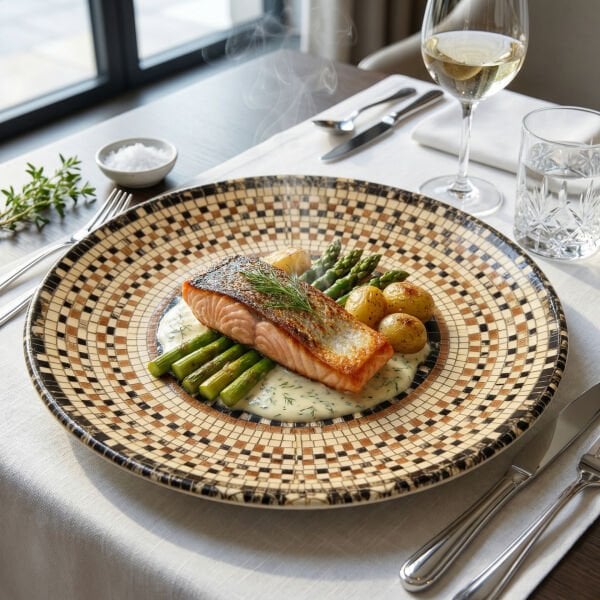 Bonna Porselen Mezopotamya Mozaik Siyah Düz Tabak 25 cm