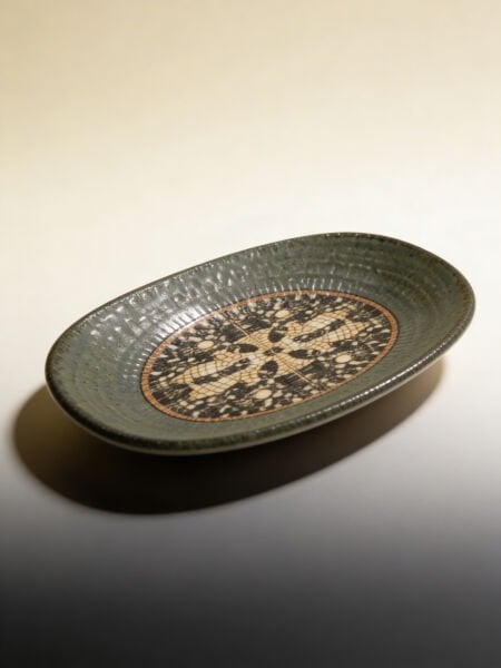 Mezopotamya Mozaik Antrasit Oval Kayık Tabak 15cm