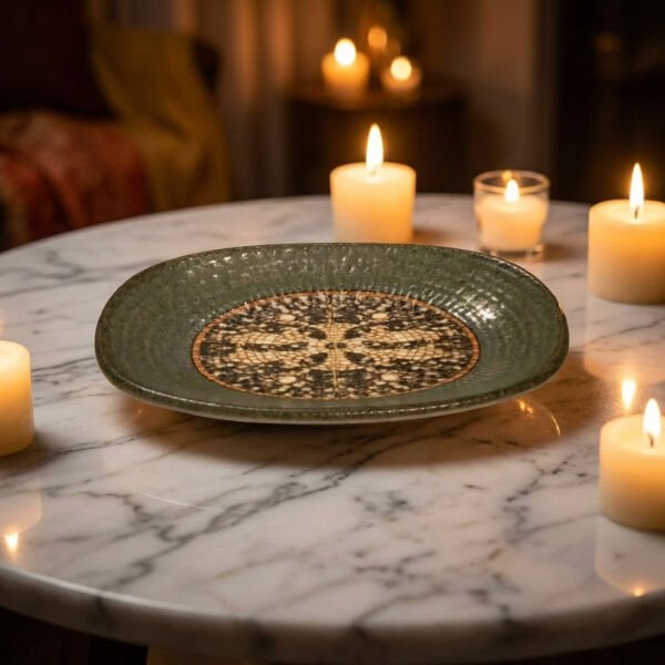 Mezopotamya Mozaik Antrasit Oval Kayık Tabak 15cm