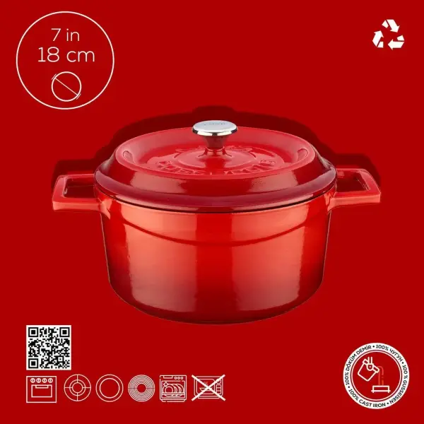 Lava Döküm Yuvarlak Tencere Trendy Çap 18cm