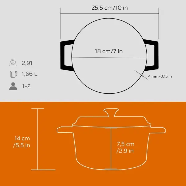 Lava Döküm Yuvarlak Tencere Trendy Çap 18cm