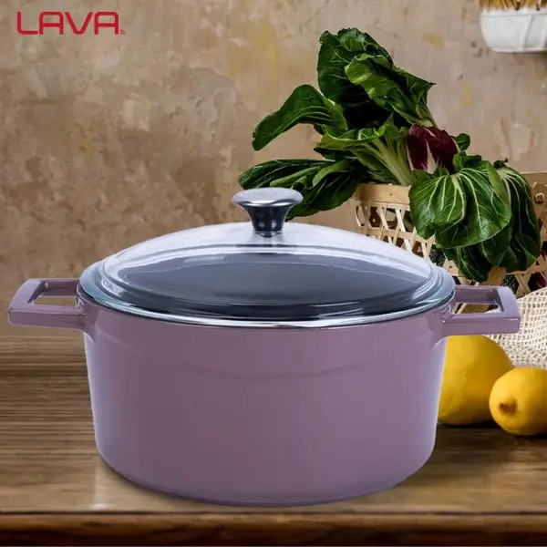 Lava Döküm Yuvarlak Tencere Cam kapaklı Glaze Çap 20cm
