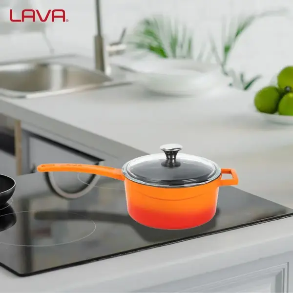 Lava Döküm Sos Tenceresi Cam kapaklı Glaze Serisi Çap16cm