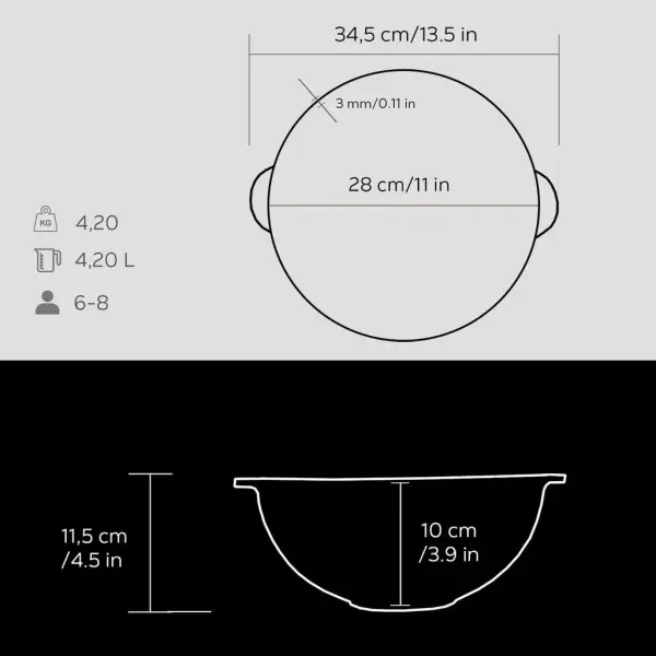Lava Döküm Yuvarlak Özbek Kazanı Tencere Çap28cm
