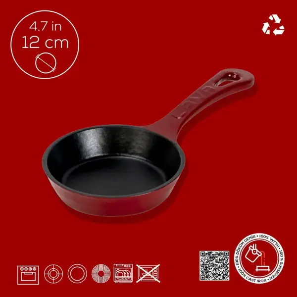 Lava Döküm Yuvarlak Kızartma Tavası Yekpare Saplı Çap12cm