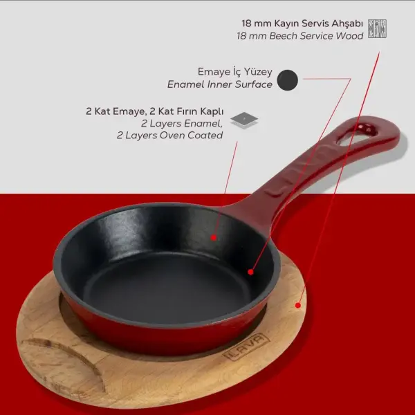 Lava Döküm Kızartma Tavası Sunum Ahşablı Çap12cm