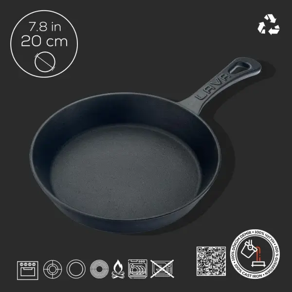 Lava Döküm Yuvarlak Kızartma Tavası Yekpare Saplı Çap20cm