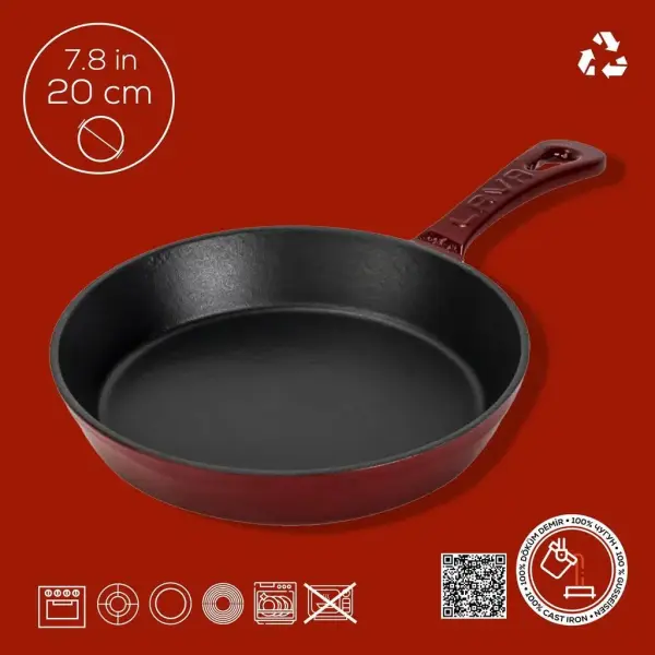 Lava Döküm Yuvarlak Kızartma Tavası Yekpare Saplı Çap20cm