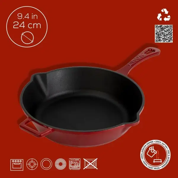 Lava Döküm Yuvarlak Kızartma Tavası Yekpare Saplı Çap24cm