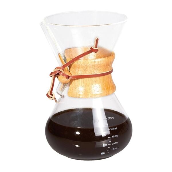 Biradlı Pour Over Chemex Kahve Demleyici, Ahşap Tutacaklı, 600 ml
