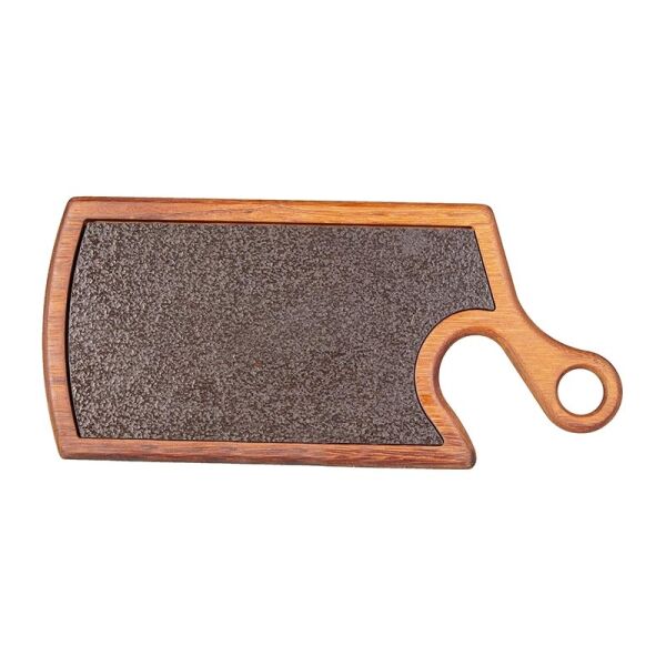 Biradlı Kulplu Steak Ahşap Sunum Tahtası, Bazaltlı, 39.5x18 cm