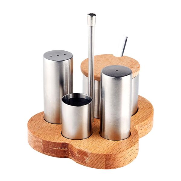 Biradlı Standlı Tuzluk Baharatlık Takımı, 4'lü, 15x2.5 cm