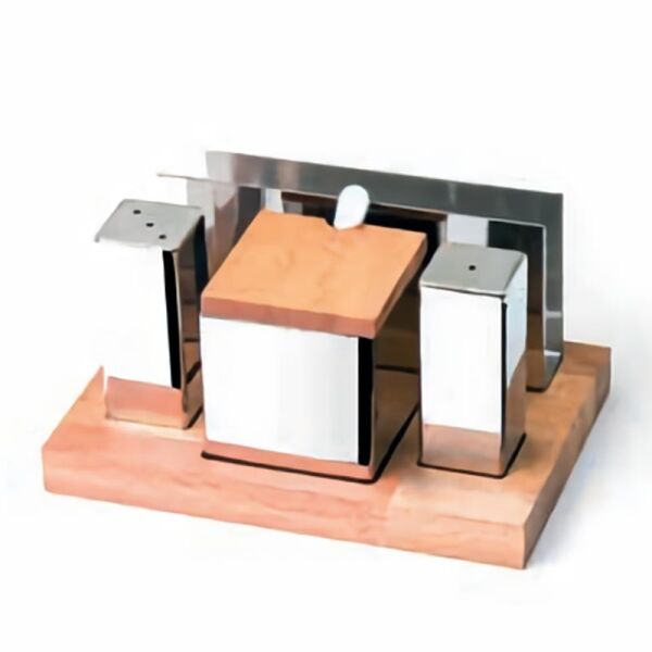 Biradlı Tuzluk Peçetelik Takımı, Ahşap Standlı, 4'lü, Parlak