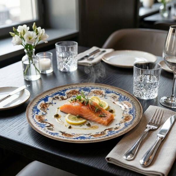 Retro Çiçek Desenli Gurme Düz Tabak 25 cm