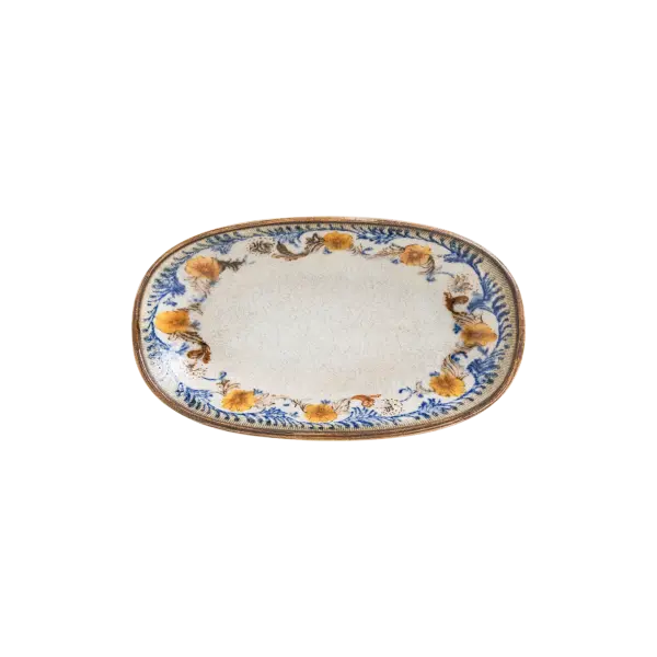 Retro Floral Gourmet Oval Kayık Tabak 15*8.5 cm 95 cc