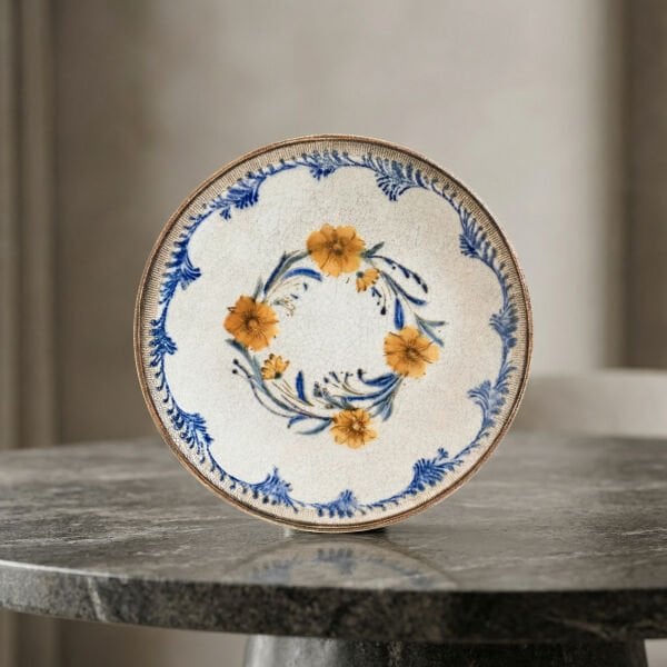 Retro Çiçek Desenli Gurme Düz Tabak 17 cm