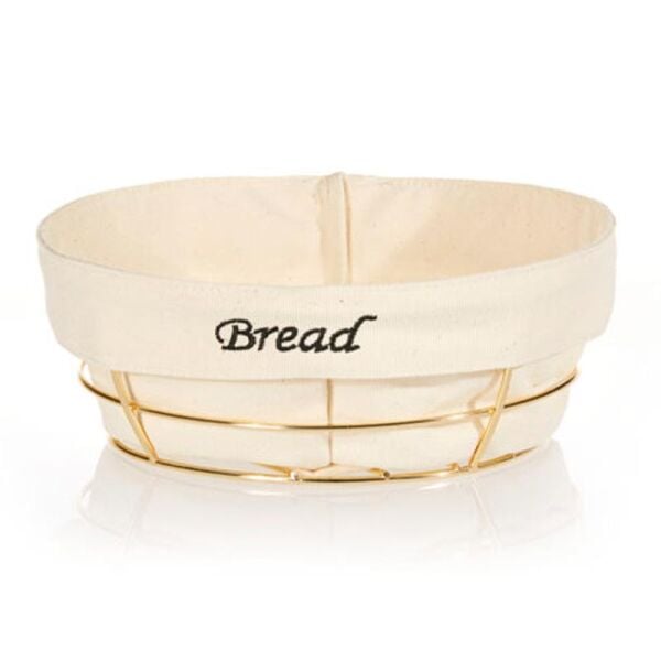 Biradlı Yuvarlak Bezli Ekmek Sepeti, 23x23 cm, Altın