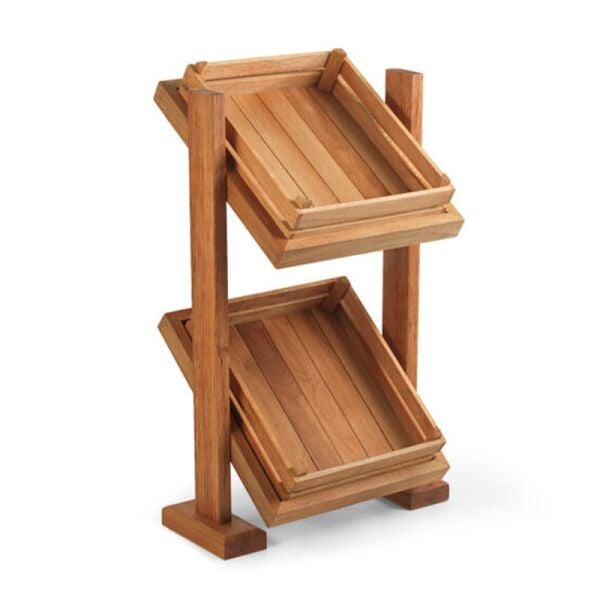 Biradlı Groovy Ahşap İki Katlı Açık Büfe Sunum Sepeti