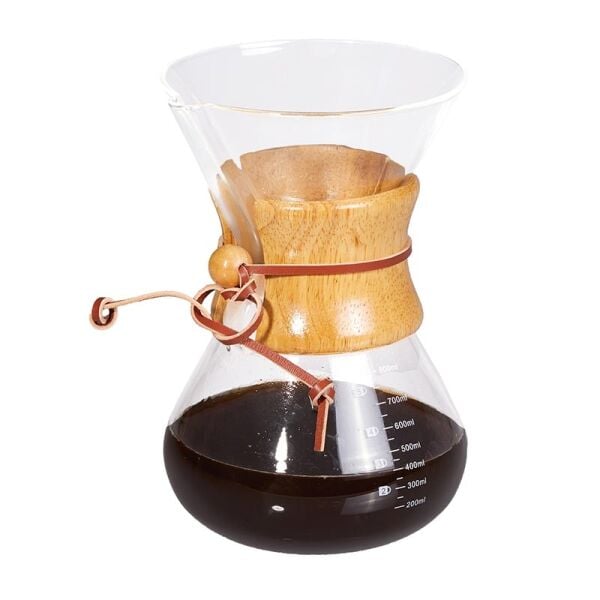 Biradlı Pour Over Chemex Kahve Demleyici, Ahşap Tutacaklı, 800 ml