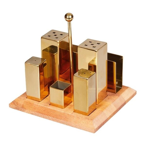 Biradlı Kare GRV-260 Tuzluk ve Baharatlık Takımı, 6’lı, Altın