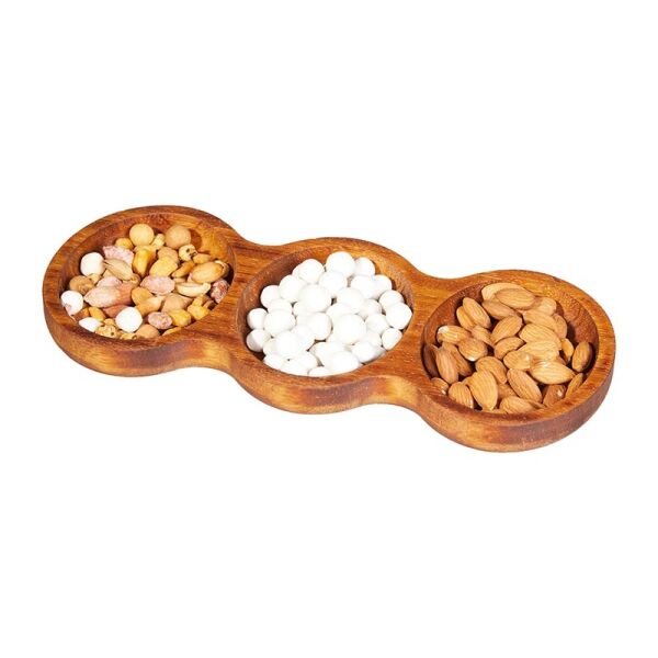 Biradlı Iroko Ahşap Çerezlik, 3'lü, 28.5x12 cm