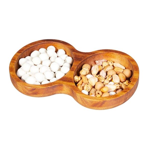 Biradlı Iroko Ahşap Çerezlik, 2'li, 19.5x12 cm