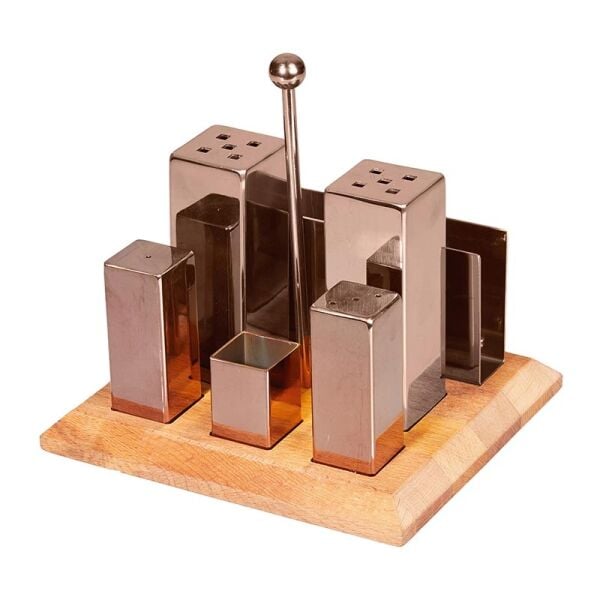 Biradlı Kare GRV-260 Tuzluk ve Baharatlık Takımı, 6’lı, Bakır