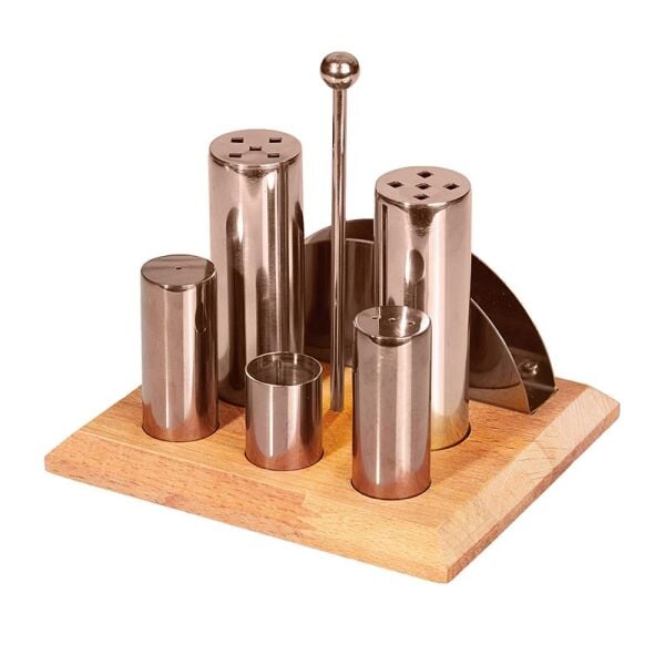 Biradlı Yuvarlak Tuzluk ve Baharatlık Takımı, 6’lı, Bakır