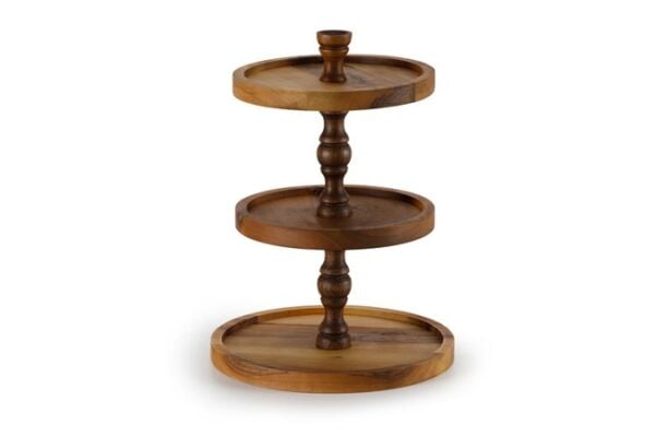 QURA 3 Katlı Kek Standı / Ceviz / 3195