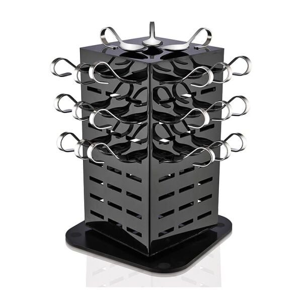 Biradlı Sunum Kaşığı Standı, 84 Adet Kapasiteli, 21x21x40 cm, Siyah