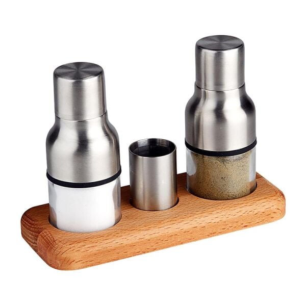 Biradlı Ahşap Altlıklı Tuzluk Takımı, 3'lü, 17.5x7.5 cm, Mat