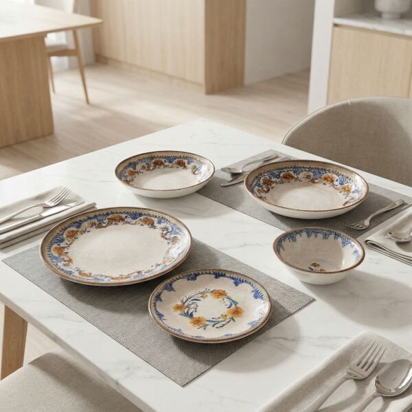 Retro Floral Yemek Takımı 17 parça 4 Kişilik