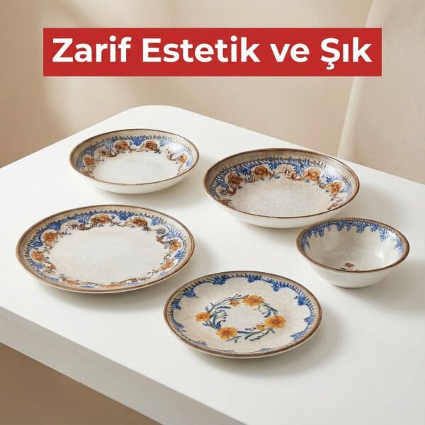 Retro Floral Yemek Takımı 17 parça 4 Kişilik