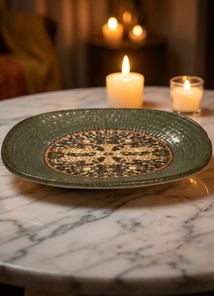 Bonna Mezopotamya Mozaik Antrasit Oval Kayık Tabak 19 cm