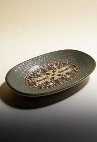 Bonna Mezopotamya Mozaik Antrasit Oval Kayık Tabak 19 cm