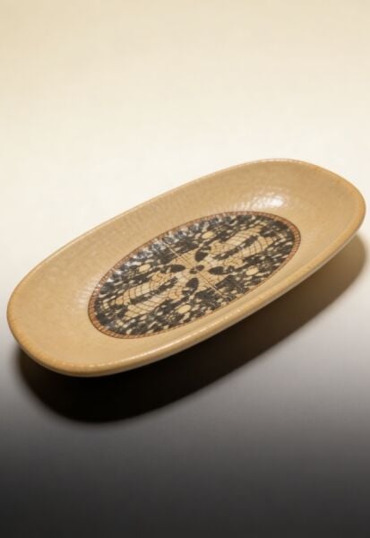 Mezopotamya Mozaik Kahve Oval Kayık Tabak 19cm