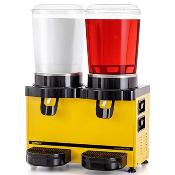 Samixir Panoromik Twin Soğuk İçecek Dispenseri, 10+10 Lt, Çift Karıştırıcılı, Sarı