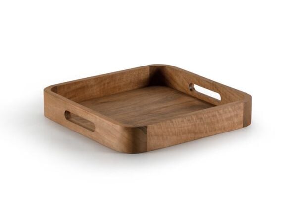 QURA Yüksek Kenarlı Ahşap Kare Tepsi / Ceviz / 2613