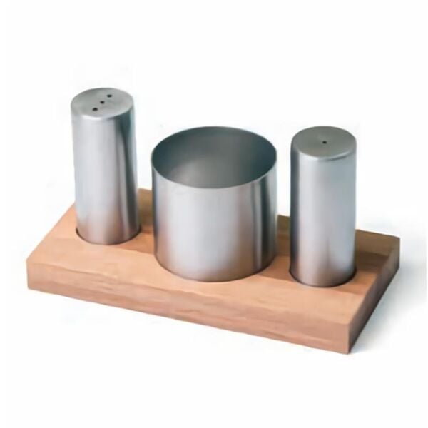 Biradlı Tuzluk Şekerlik Takımı, Ahşap Standlı, 3'lü