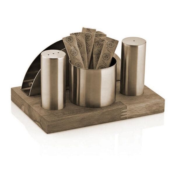 Biradlı Ahşap Standlı, Tuzluk Peçetelik Takımı, 4'lü, Altın