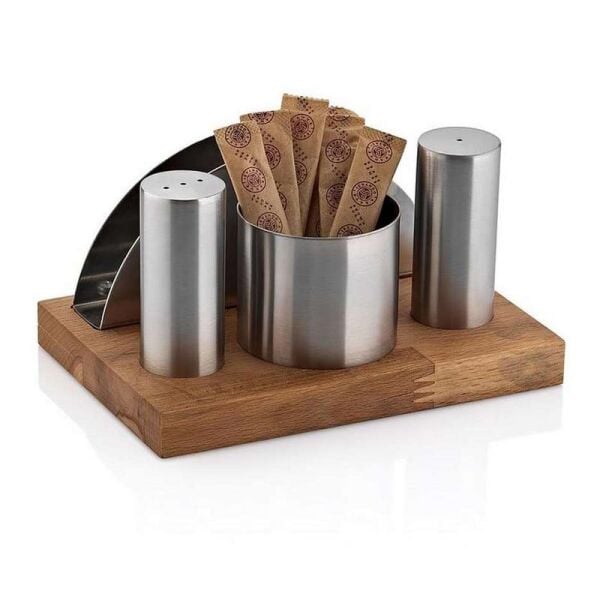 Biradlı Tuzluk Takımı, Ahşap Standlı, 4'lü