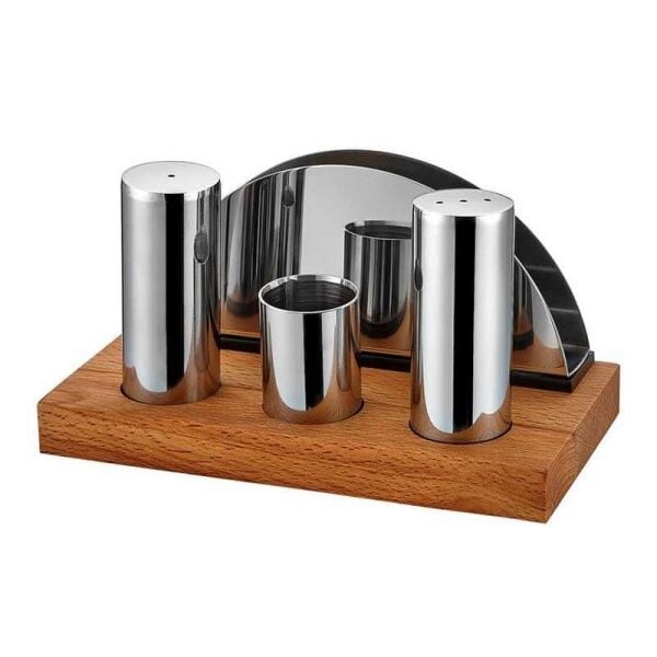 Biradlı Tuzluk Peçetelik Takımı, Ahşap Standlı, 4'lü