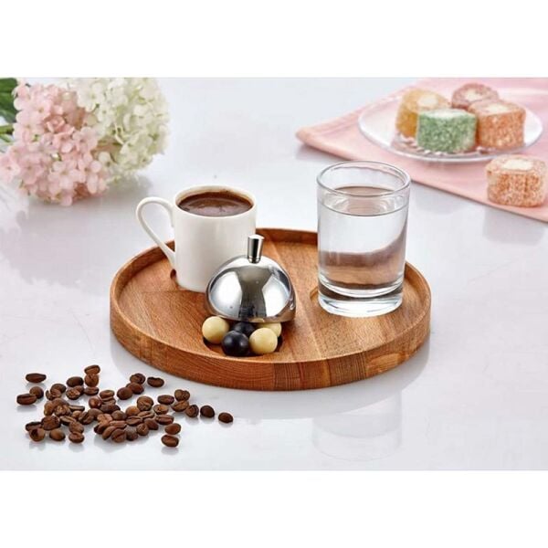 Biradlı Türk Kahve Seti, Ahşap, Yuvarlak, 19x2 cm