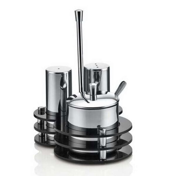 Biradlı Tuzluk Baharatlık Takımı, Pleksi Standlı, 3'lü, 18/10 cr.ni.